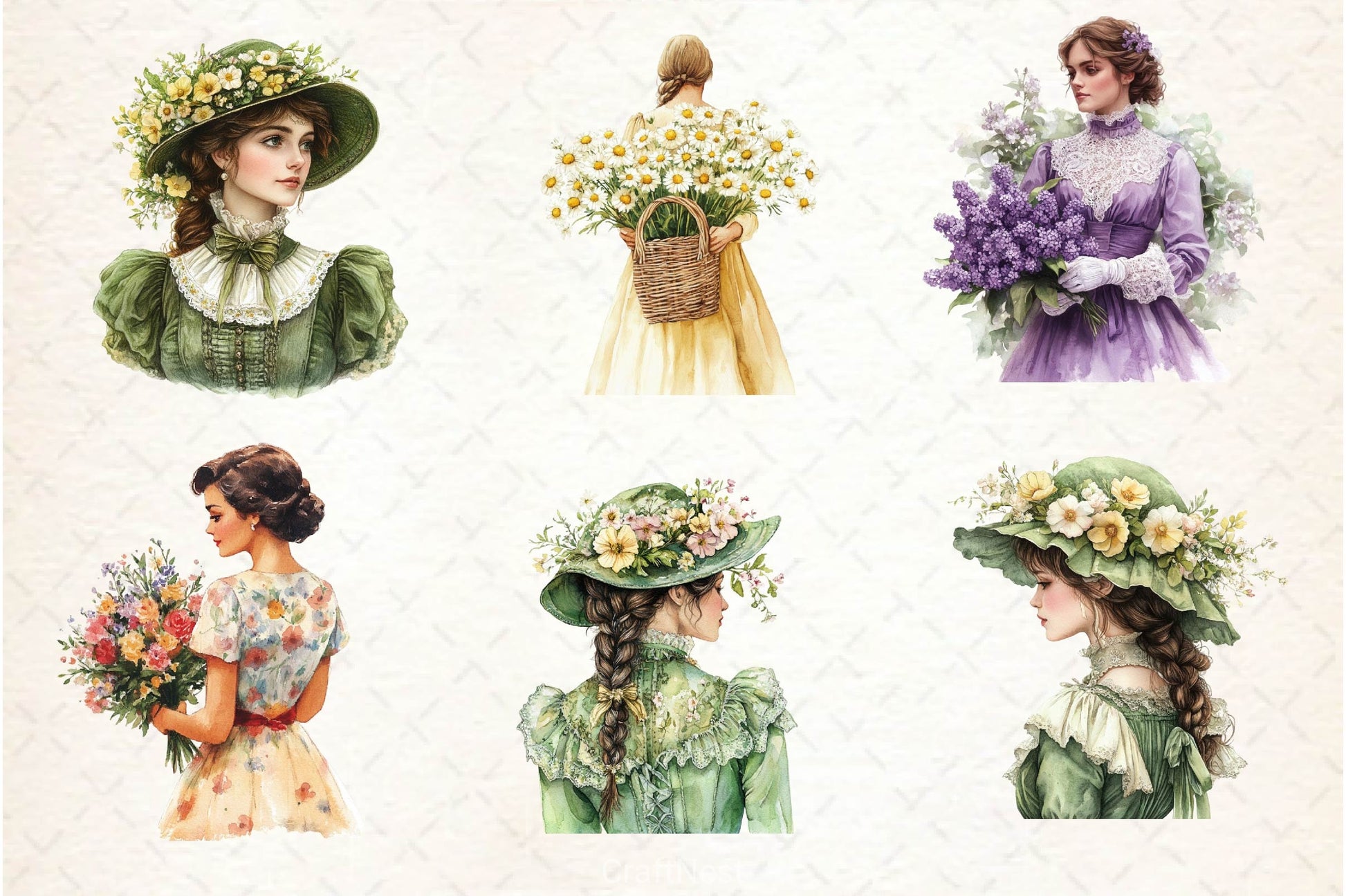 Vintage Spring Woman Clipart Bundle 2 - CraftNest - Digital Crafting and Art
