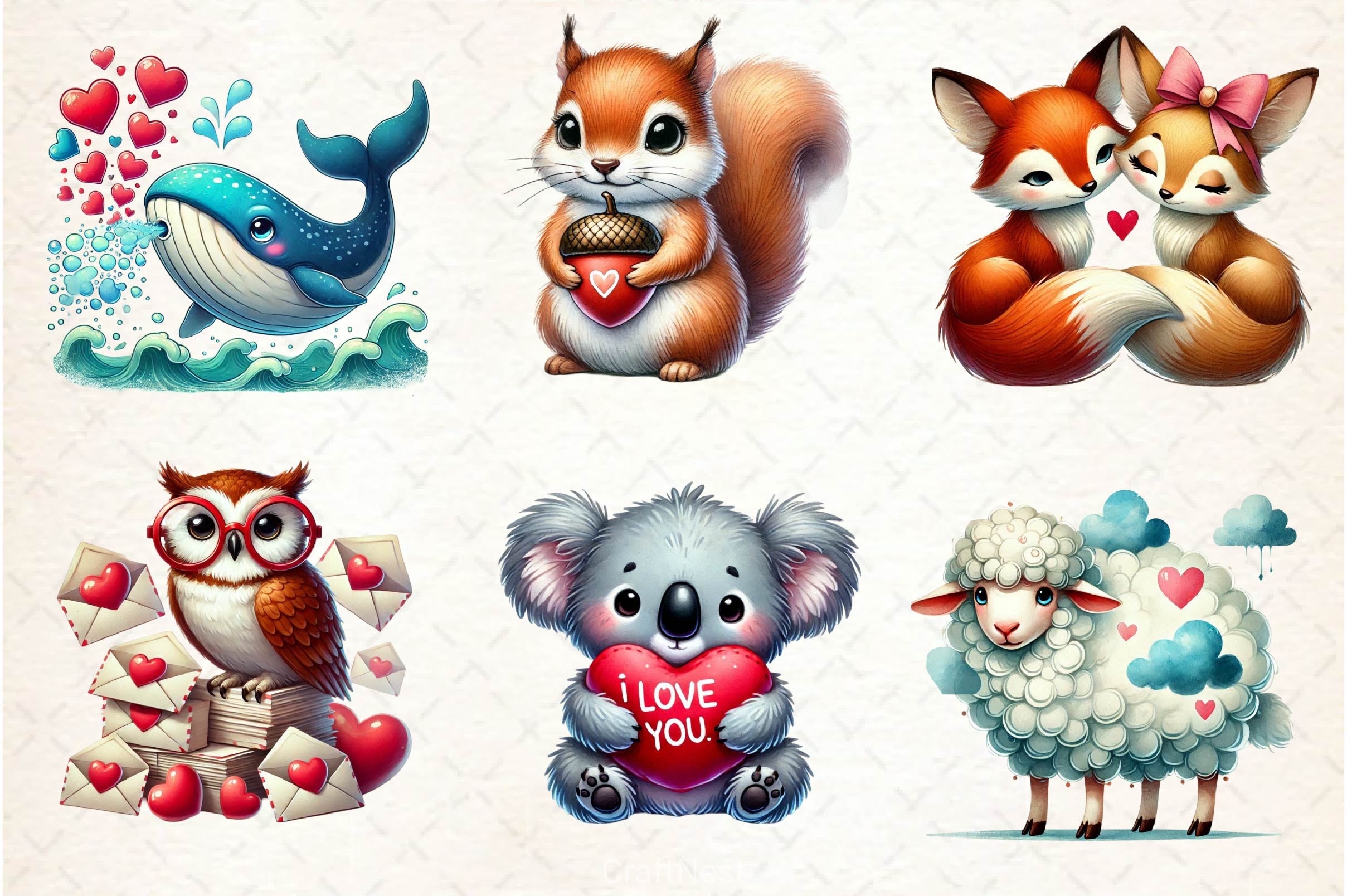 Valentine Design Valentine Animals Clipart Bundle 2 - CraftNest - Digital Crafting and Art