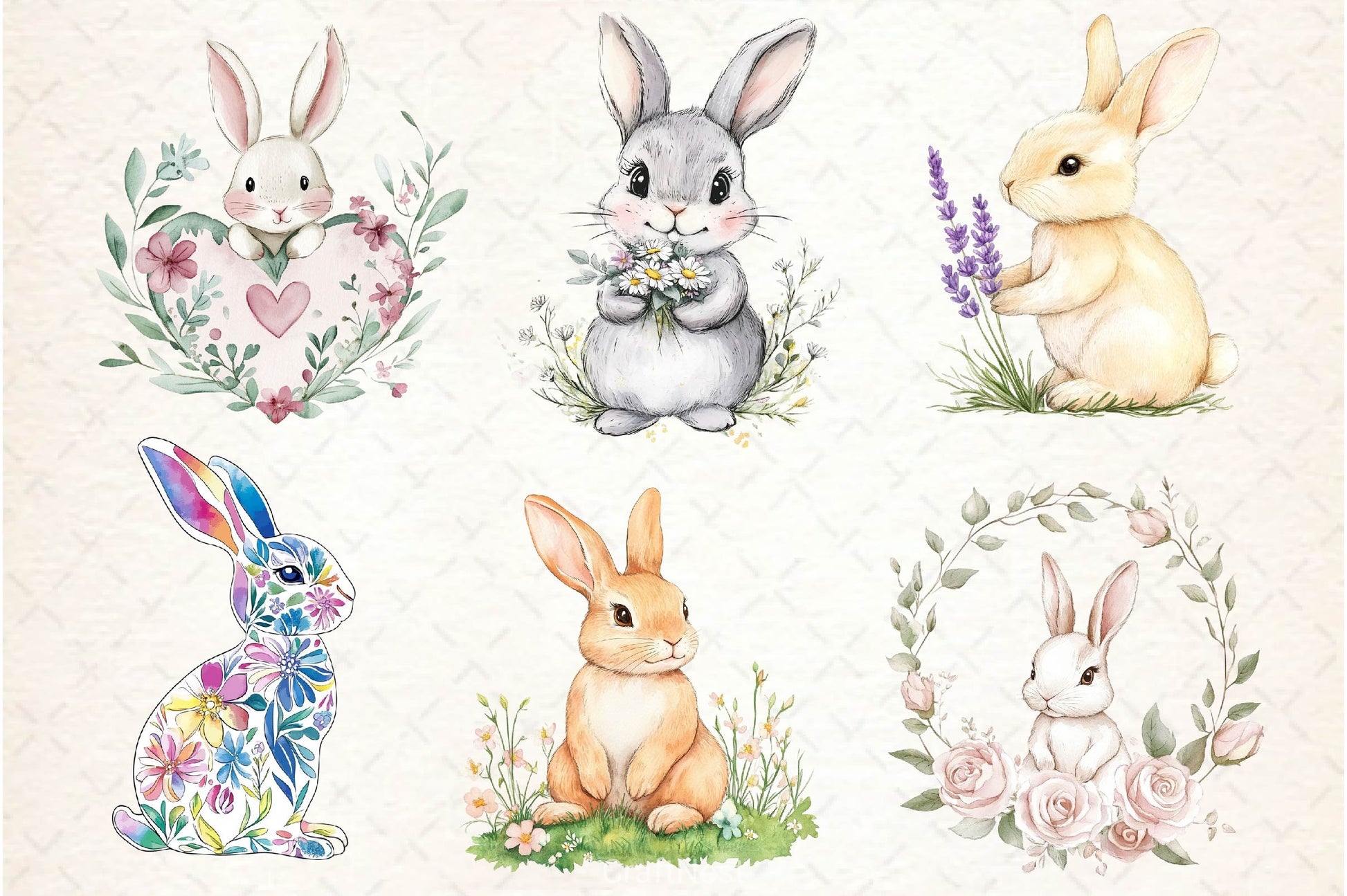 Floral Bunny Embroidery Clipart Bundle - CraftNest - Digital Crafting and Art