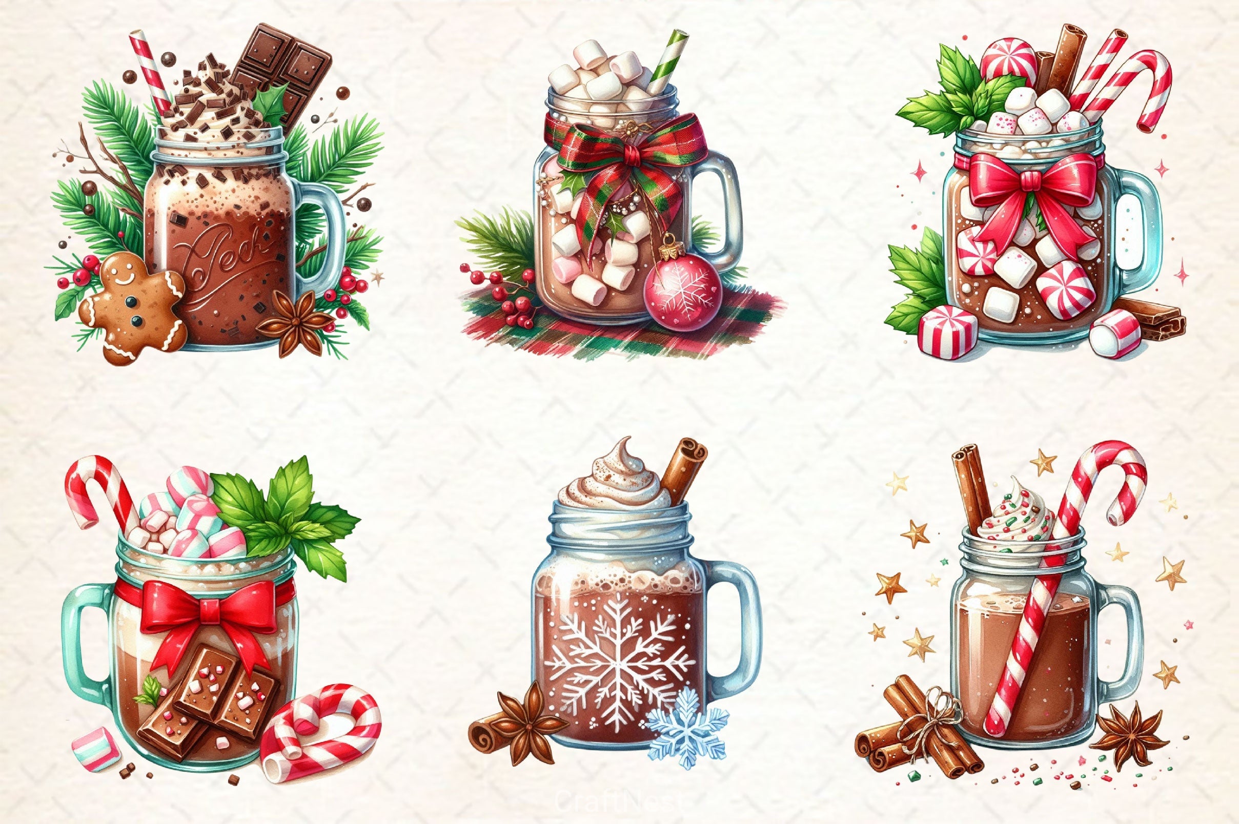 Christmas Hot Cocoa Mason Jar Clipart Bundle 3 - CraftNest - Digital Crafting and Art