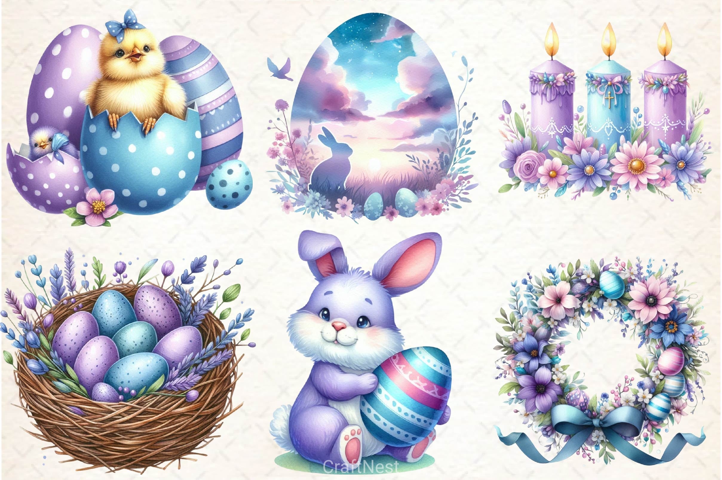 Purple Pastel Easter Clipart Bundle 2 - CraftNest - Digital Crafting and Art