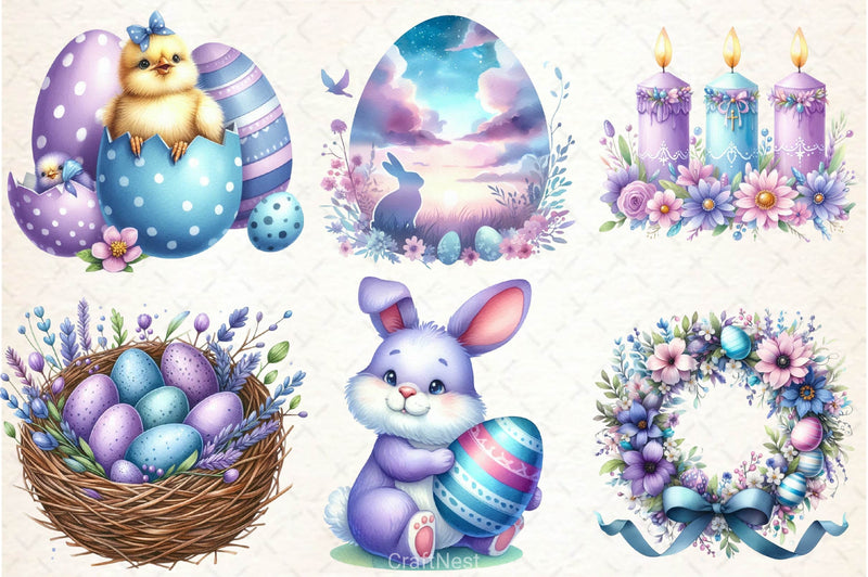 Purple Pastel Easter Clipart Bundle 2 - CraftNest - Digital Crafting and Art