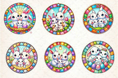 Easter Stained Glass Family Bunny Clipart Bundle - CraftNest - Digital Crafting and Art
