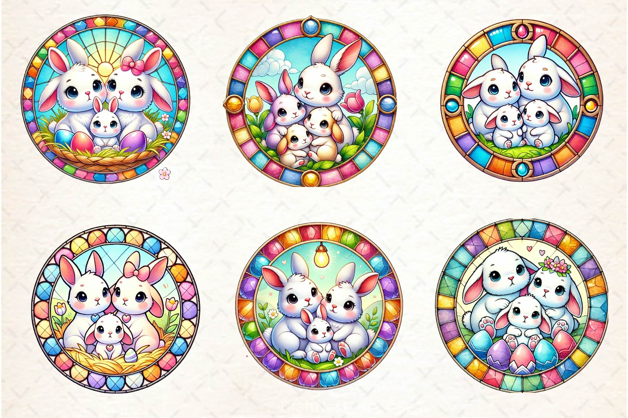 Easter Stained Glass Family Bunny Clipart Bundle - CraftNest - Digital Crafting and Art