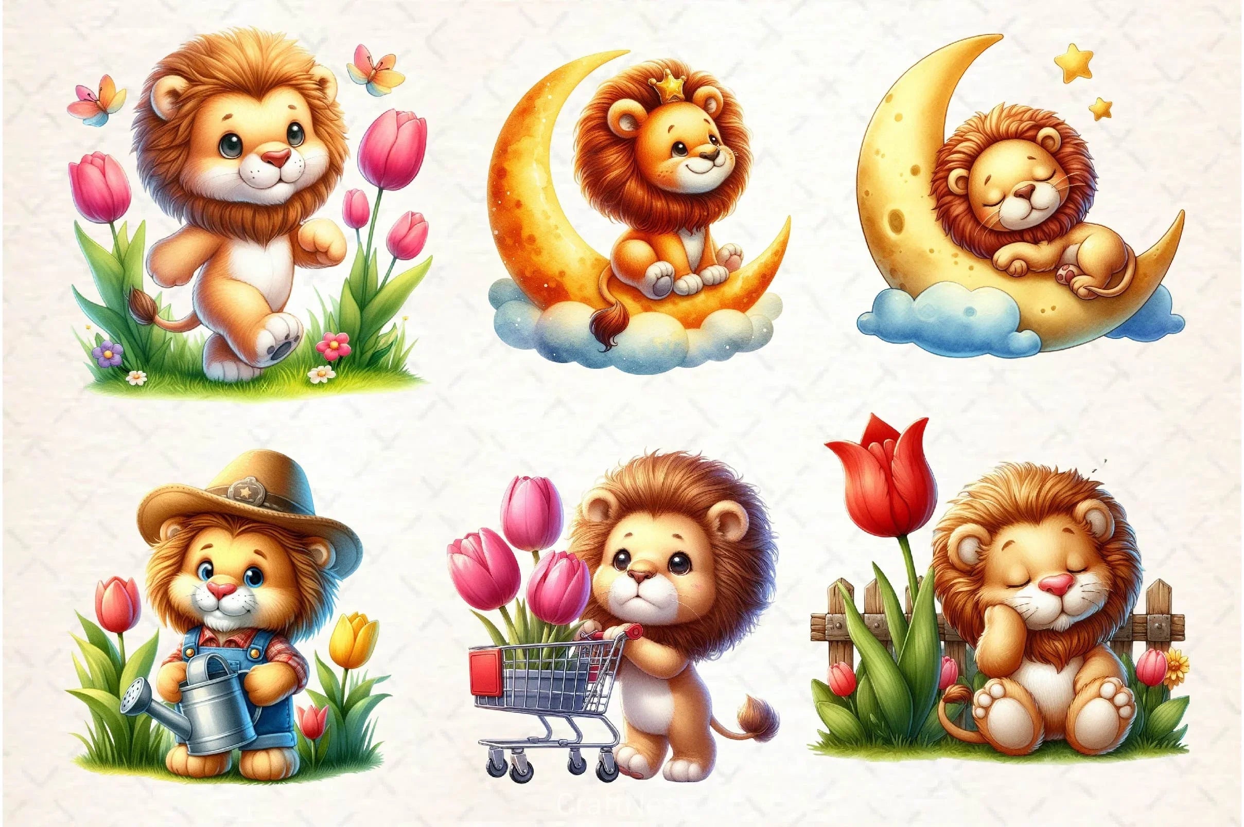 Cute Spring Lion Clipart Bundle 2 - CraftNest - Digital Crafting and Art