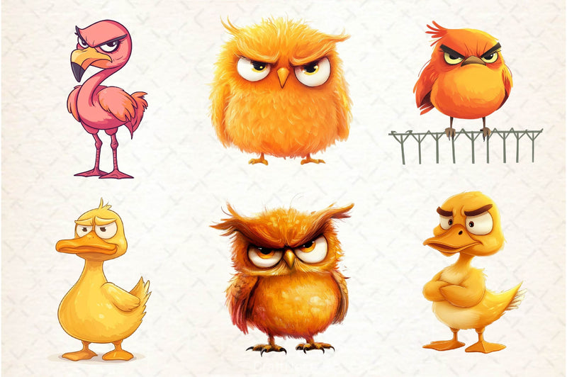 Funny Grumpy Birds Clipart Bundle - CraftNest - Digital Crafting and Art