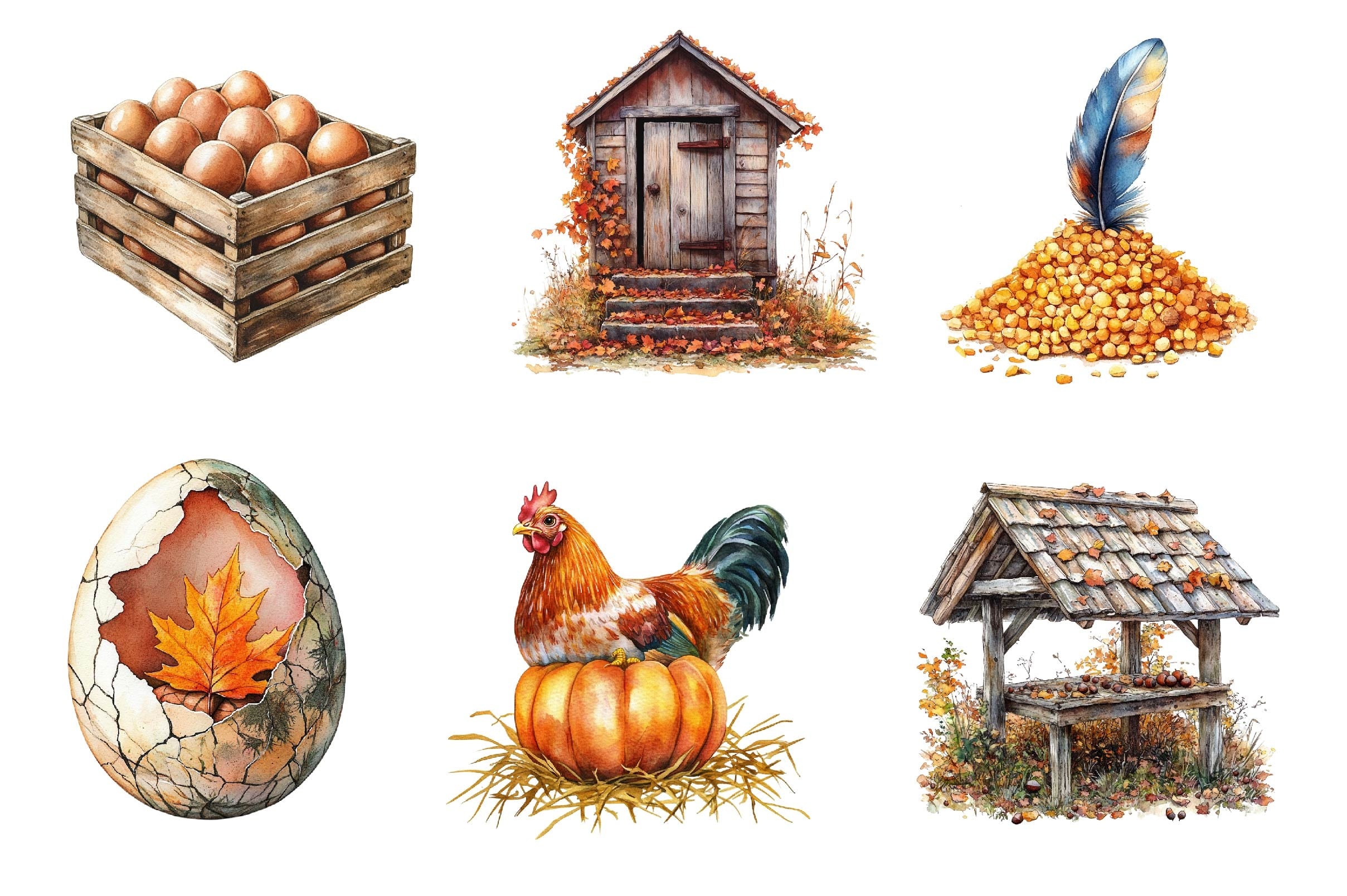 Autumn Chicken Coop Clipart Bundle 2 - CraftNest - Digital Crafting and Art
