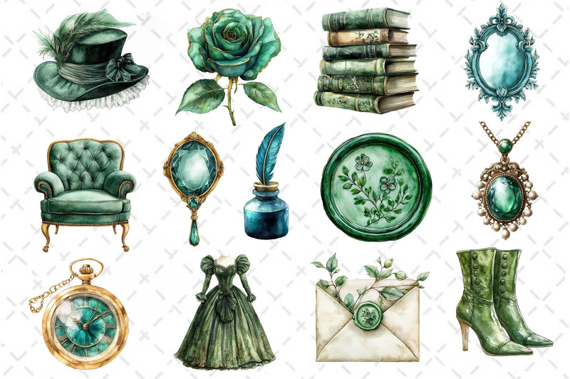 Green Emerald Victorian Clipart Bundle - CraftNest - Digital Crafting and Art