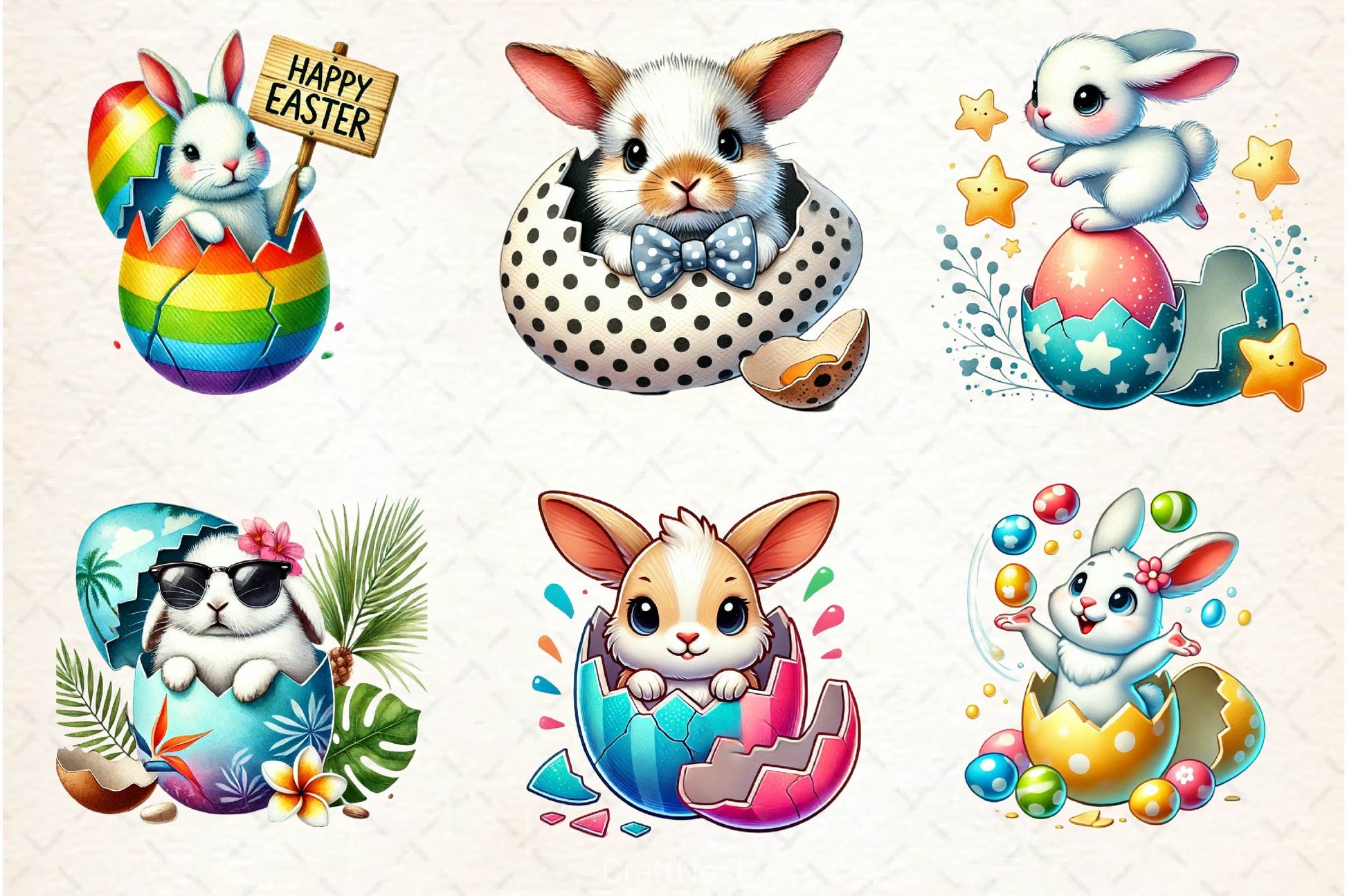 Easter Bunny On Cracked Egg Clipart Bundle - CraftNest - Digital Crafting and Art
