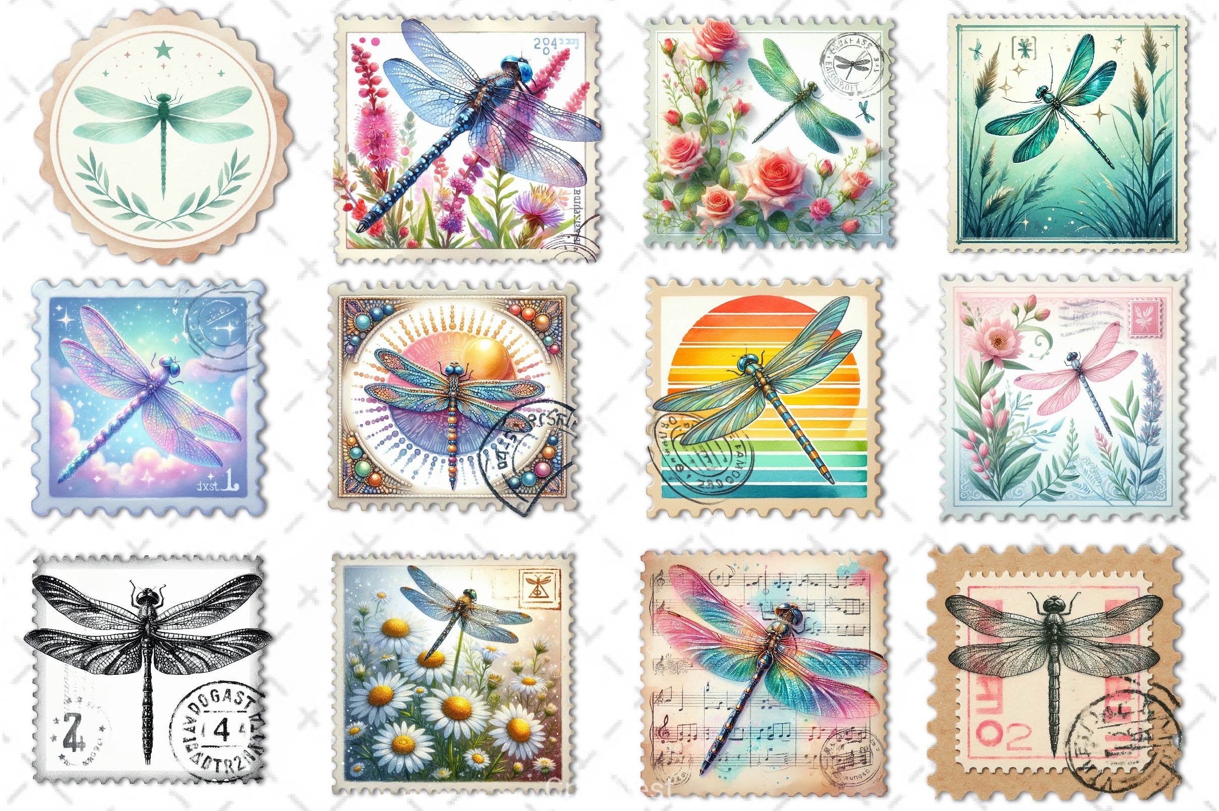 Dragonfly Postage Stamps Clipart Bundle - CraftNest - Digital Crafting and Art