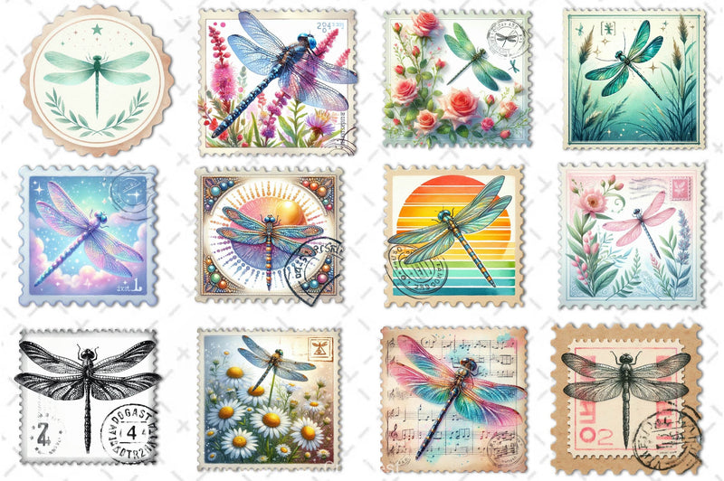 Dragonfly Postage Stamps Clipart Bundle - CraftNest - Digital Crafting and Art