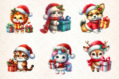 Cute Animals With Christmas Gifts Clipart Bundle - CraftNest - Digital Crafting and Art