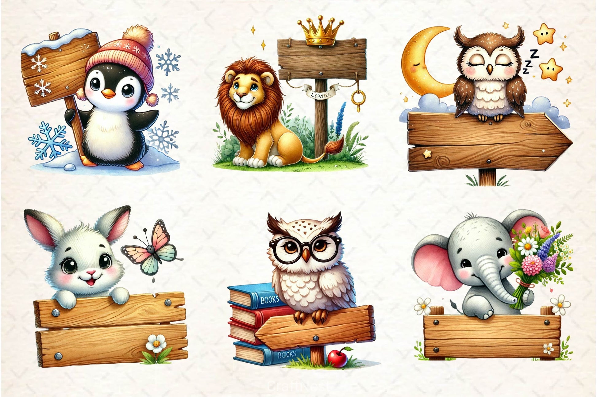 Animals With Wooden Signs Clipart Bundle - CraftNest - Digital Crafting and Art