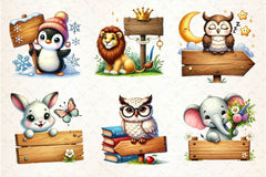 Animals With Wooden Signs Clipart Bundle - CraftNest - Digital Crafting and Art