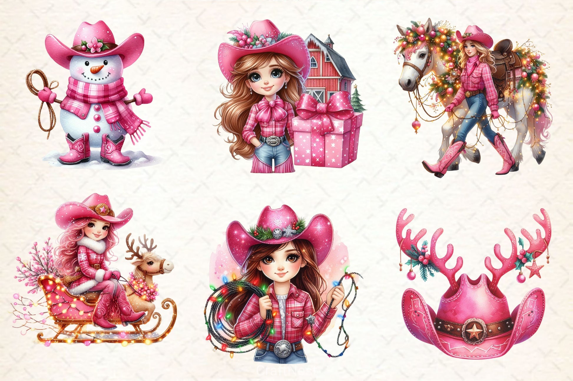 Pink Christmas Cowboy Clipart Bundle 2 - CraftNest - Digital Crafting and Art