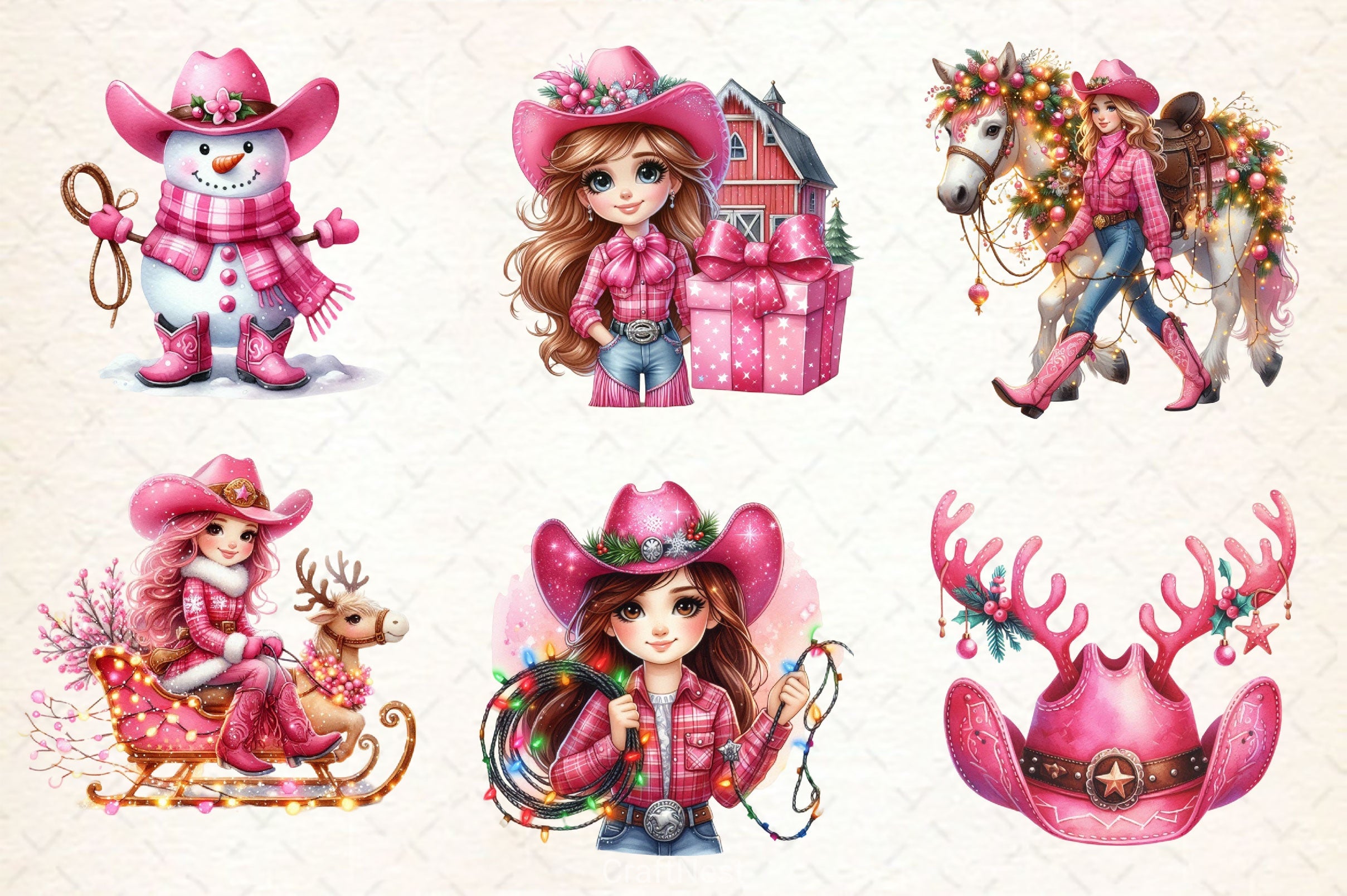 Pink Christmas Cowboy Clipart Bundle 2 - CraftNest - Digital Crafting and Art