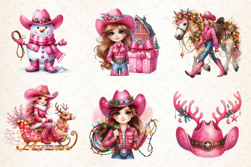 Pink Christmas Cowboy Clipart Bundle 2 - CraftNest - Digital Crafting and Art