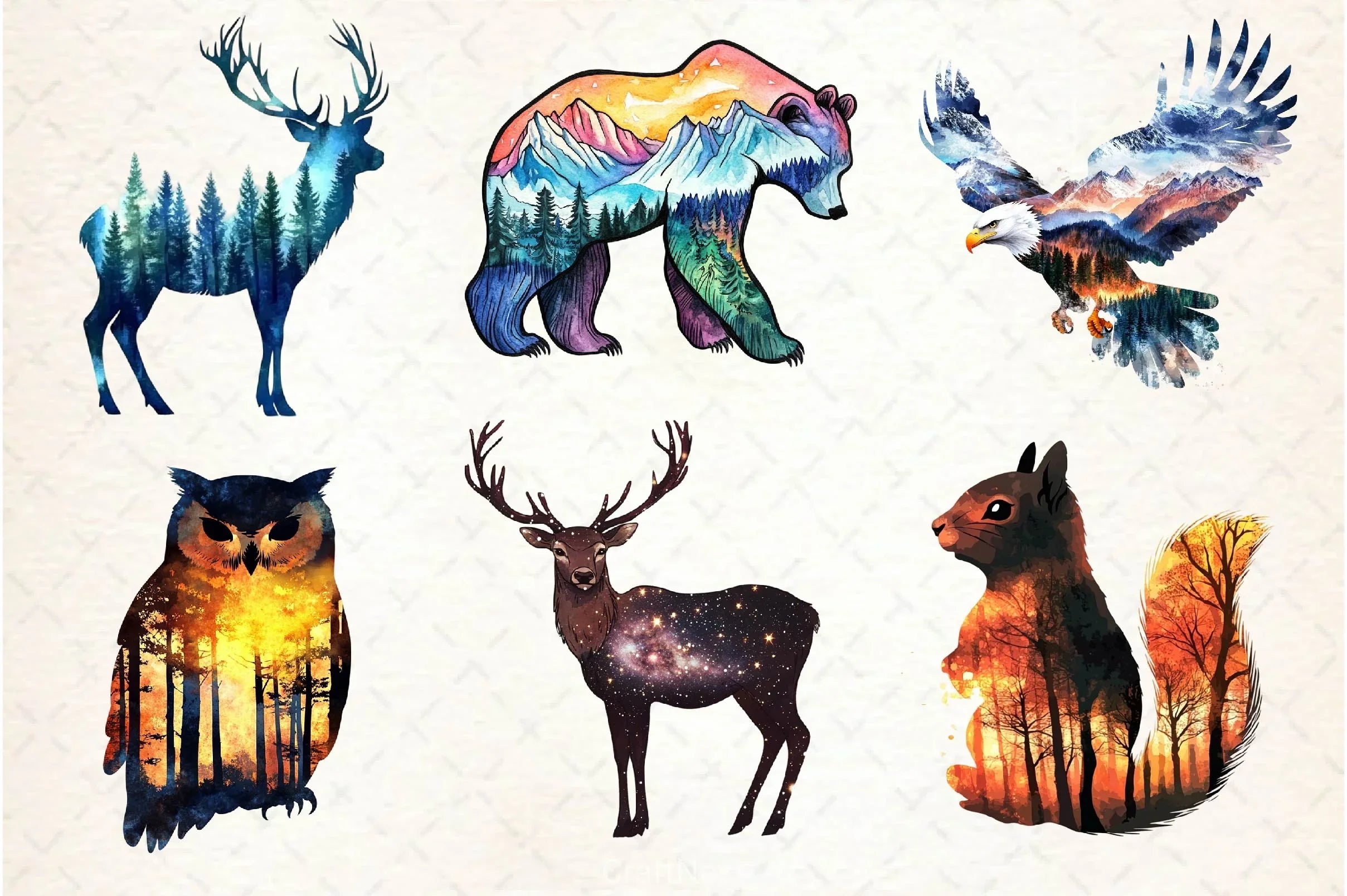 Double Exposure Woodland Animals Clipart Bundle 2 - CraftNest - Digital Crafting and Art