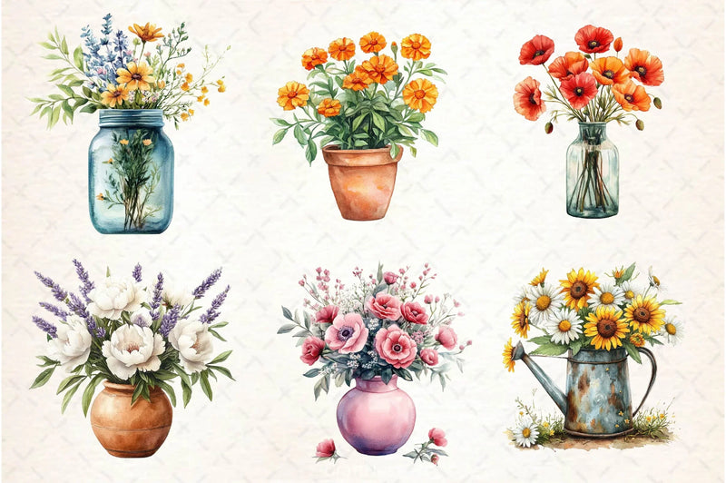 Spring Flowers Vase Clipart Bundle - CraftNest - Digital Crafting and Art
