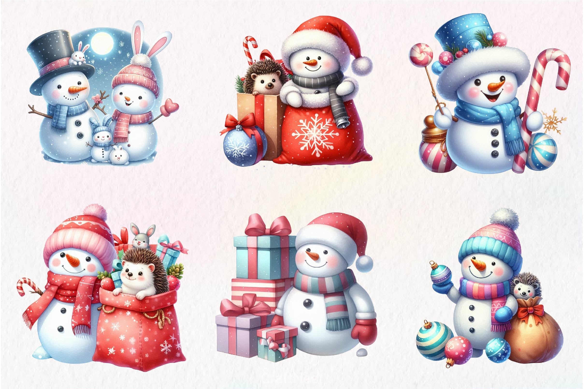 Christmas Pastel Blue Snowman Clipart Bundle - CraftNest - Digital Crafting and Art