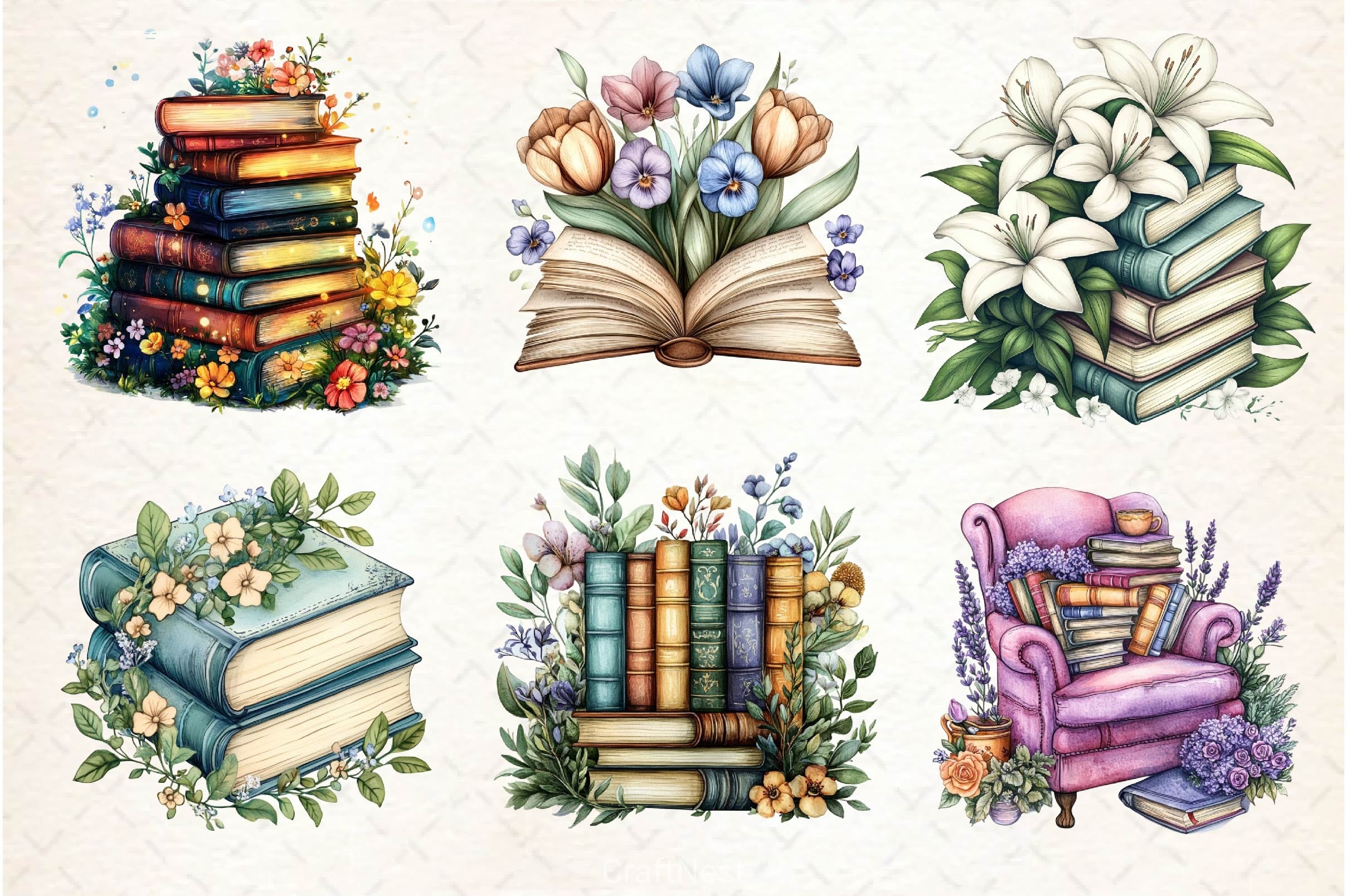 Pretty Books With Flowers Clipart Bundle 3 - CraftNest - Digital Crafting and Art