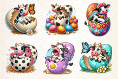 Easter Cow On Cracked Egg Clipart Bundle 2 - CraftNest - Digital Crafting and Art