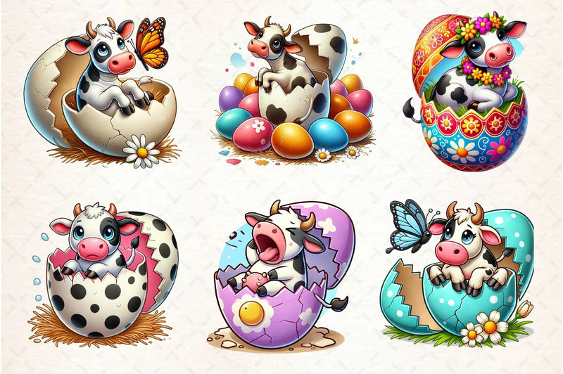 Easter Cow On Cracked Egg Clipart Bundle 2 - CraftNest - Digital Crafting and Art