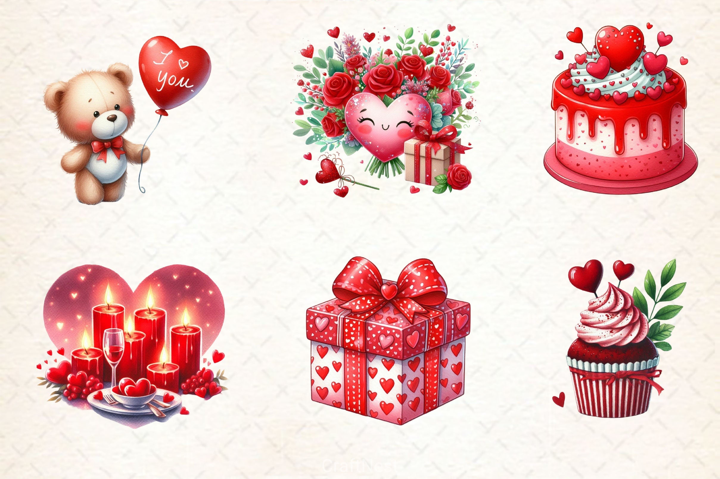 Red Valentines Day Prep Clipart Bundle 2 - CraftNest - Digital Crafting and Art