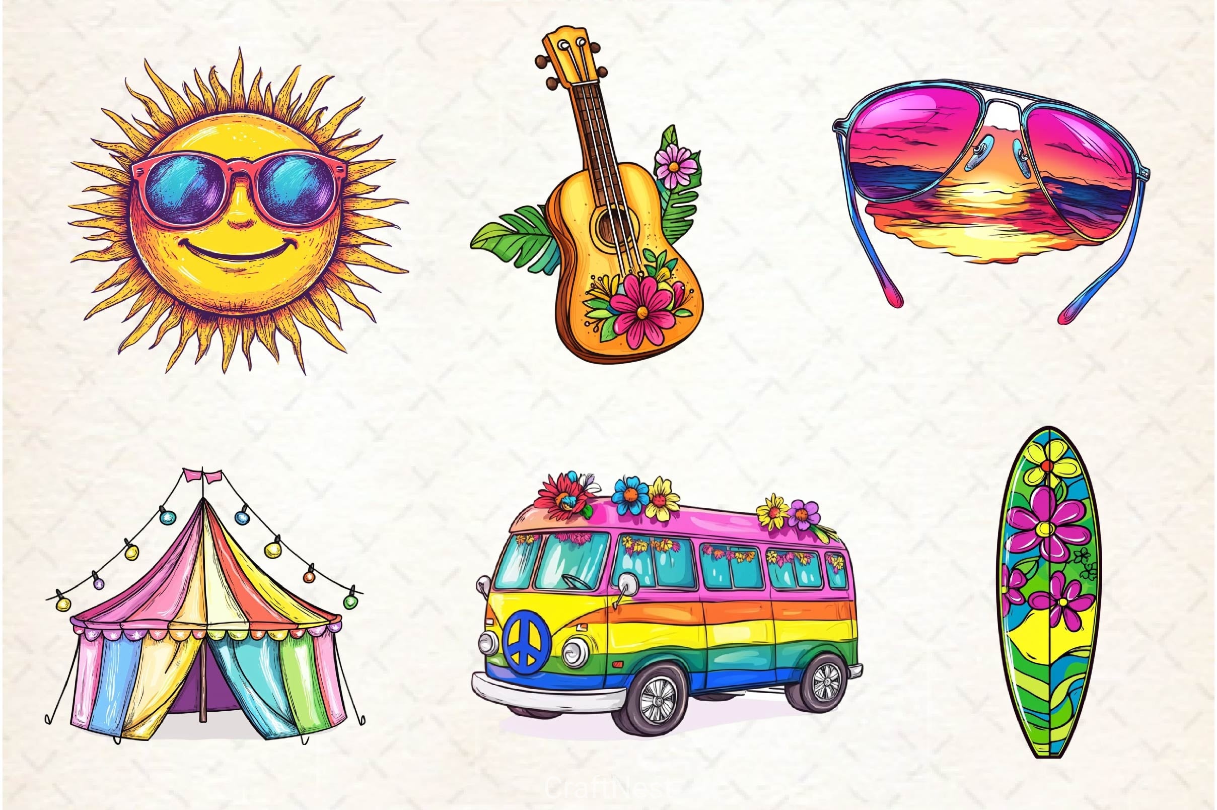 Hippie Summer Clipart Bundle 2 - CraftNest - Digital Crafting and Art