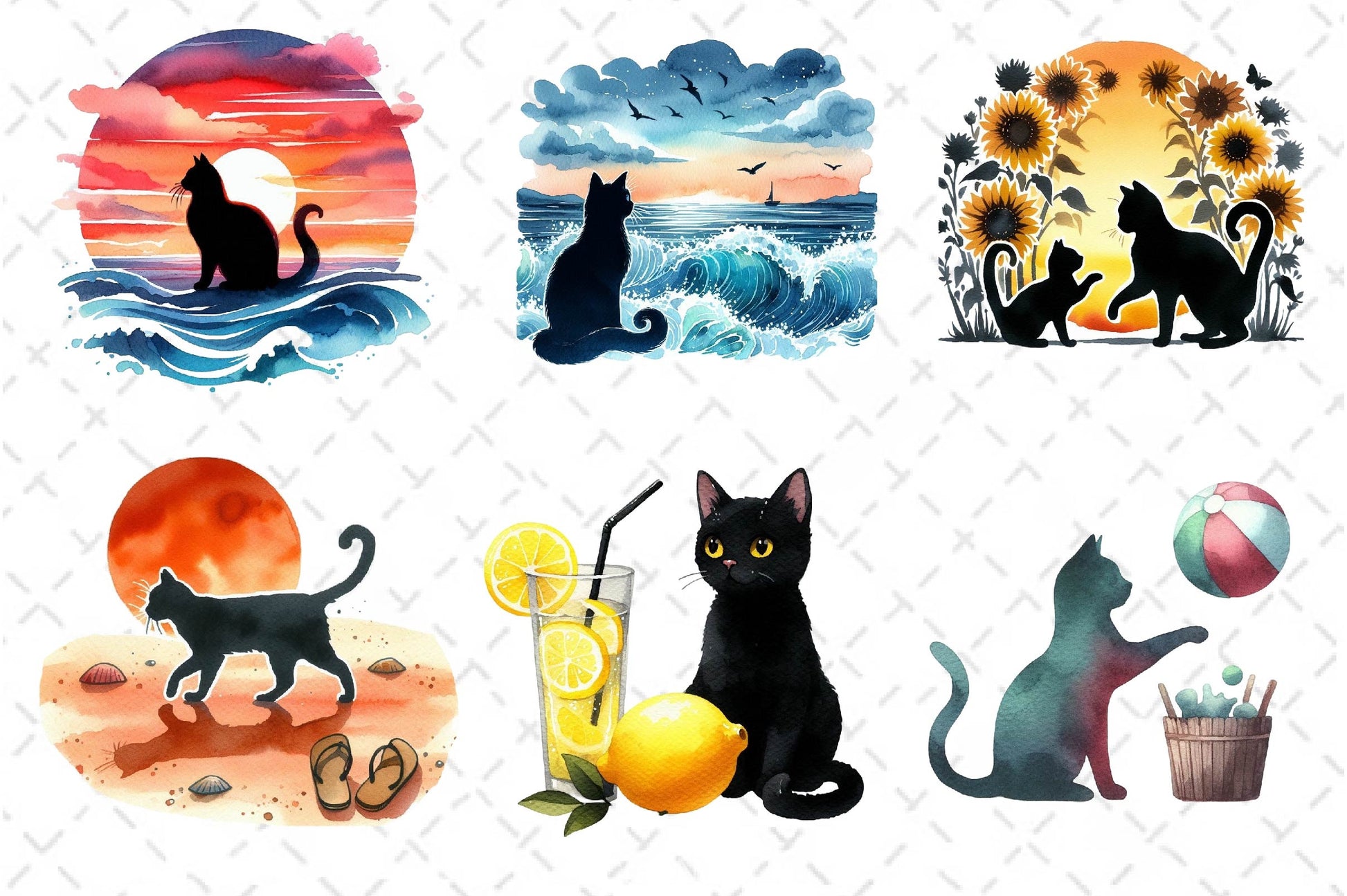 Cat Silhouette Summer Clipart Bundle - CraftNest - Digital Crafting and Art