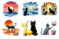 Cat Silhouette Summer Clipart Bundle - CraftNest - Digital Crafting and Art