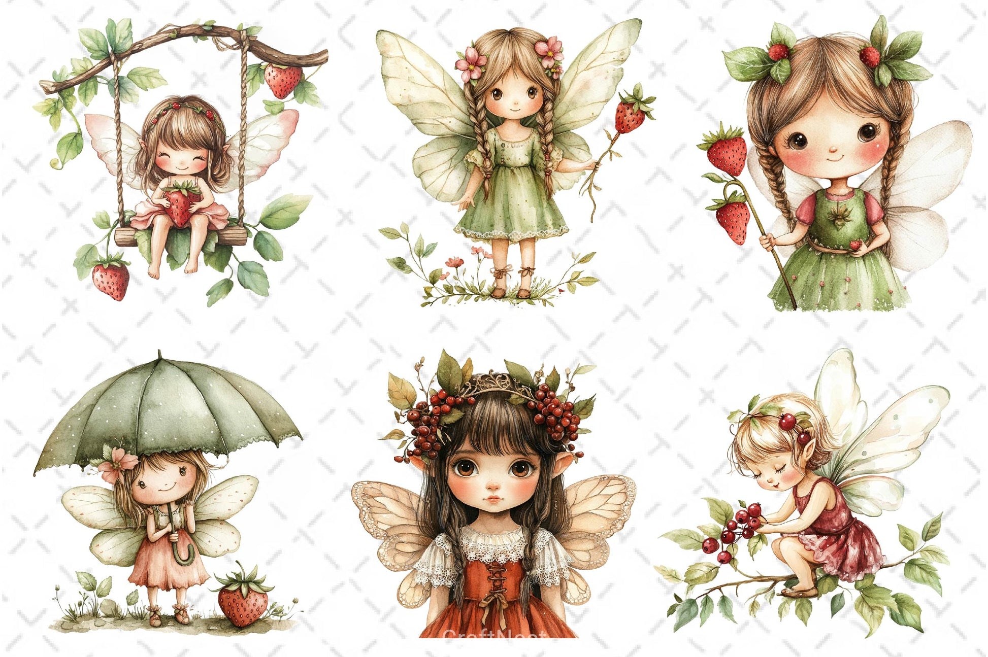 Strawberry Garden Fairies Clipart Bundle - CraftNest - Digital Crafting and Art