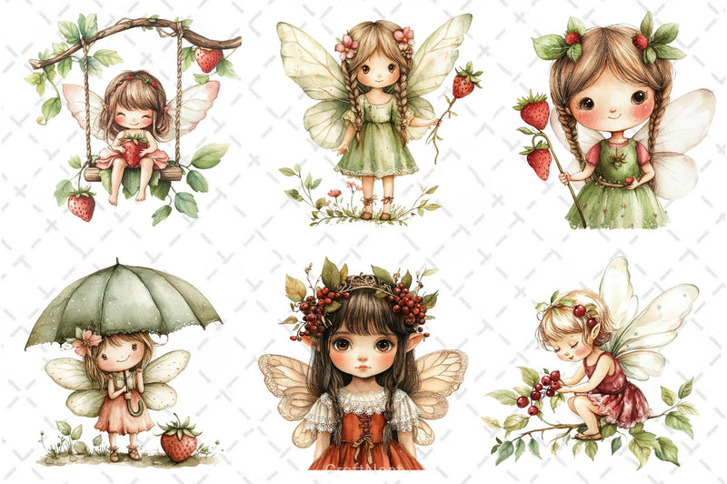 Strawberry Garden Fairies Clipart Bundle - CraftNest - Digital Crafting and Art