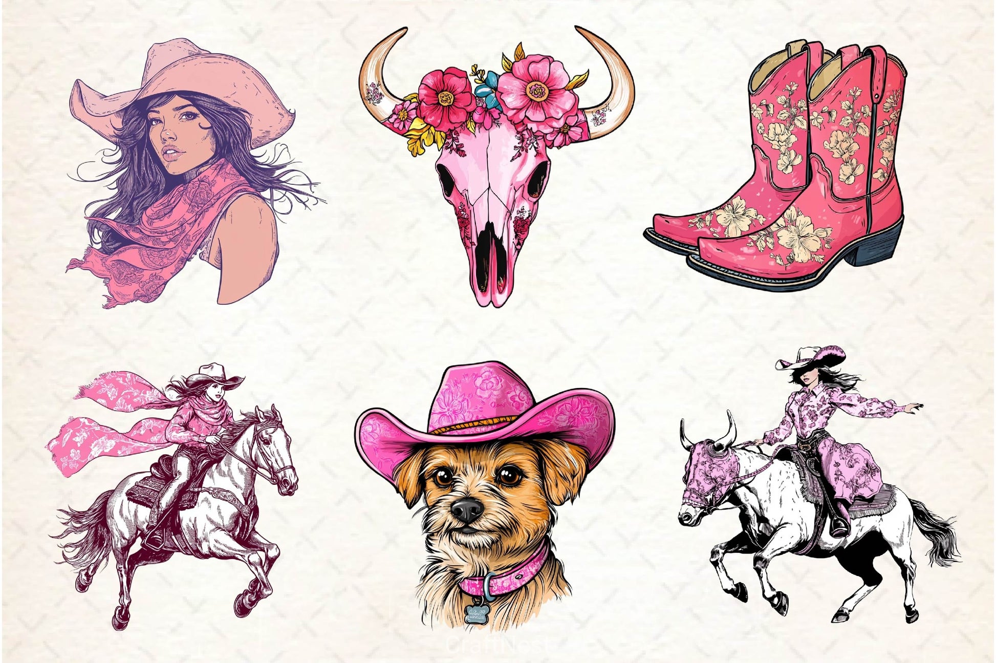 Pink Chinoiserie Cowgirl Clipart Bundle 2 - CraftNest - Digital Crafting and Art