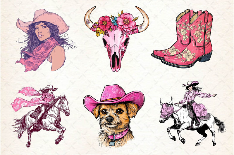 Pink Chinoiserie Cowgirl Clipart Bundle 2 - CraftNest - Digital Crafting and Art