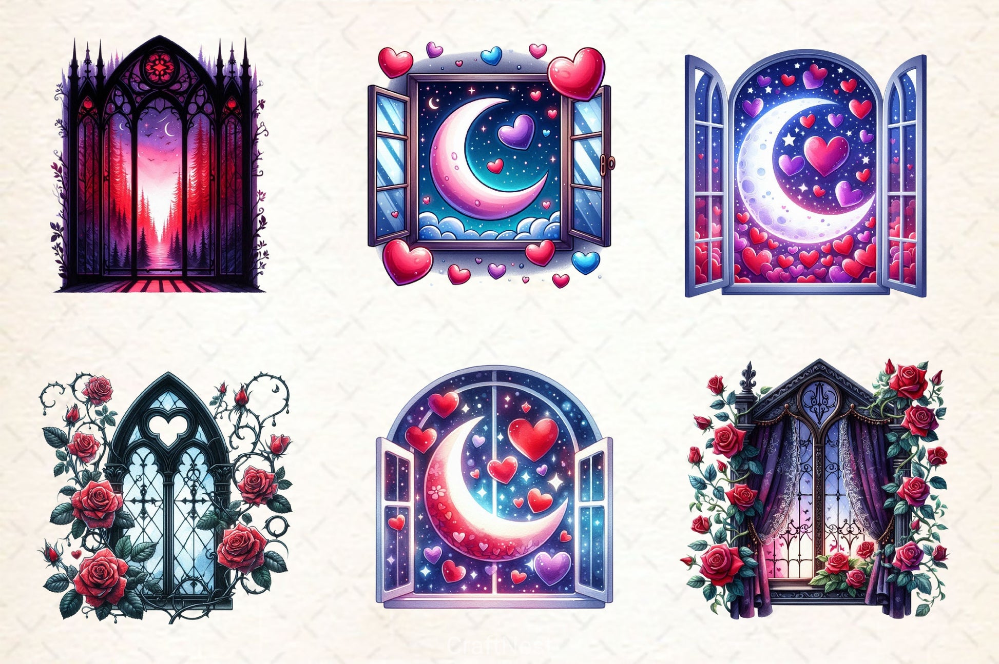 Valentine Gothic Windows Clipart Bundle 2 - CraftNest - Digital Crafting and Art