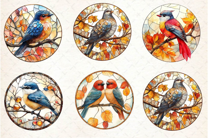 Fall Stained Glass Birds Clipart Bundle - CraftNest - Digital Crafting and Art