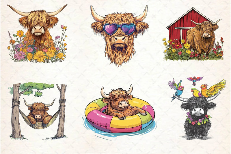 Summer Highland Cow Clipart Bundle 3 - CraftNest - Digital Crafting and Art
