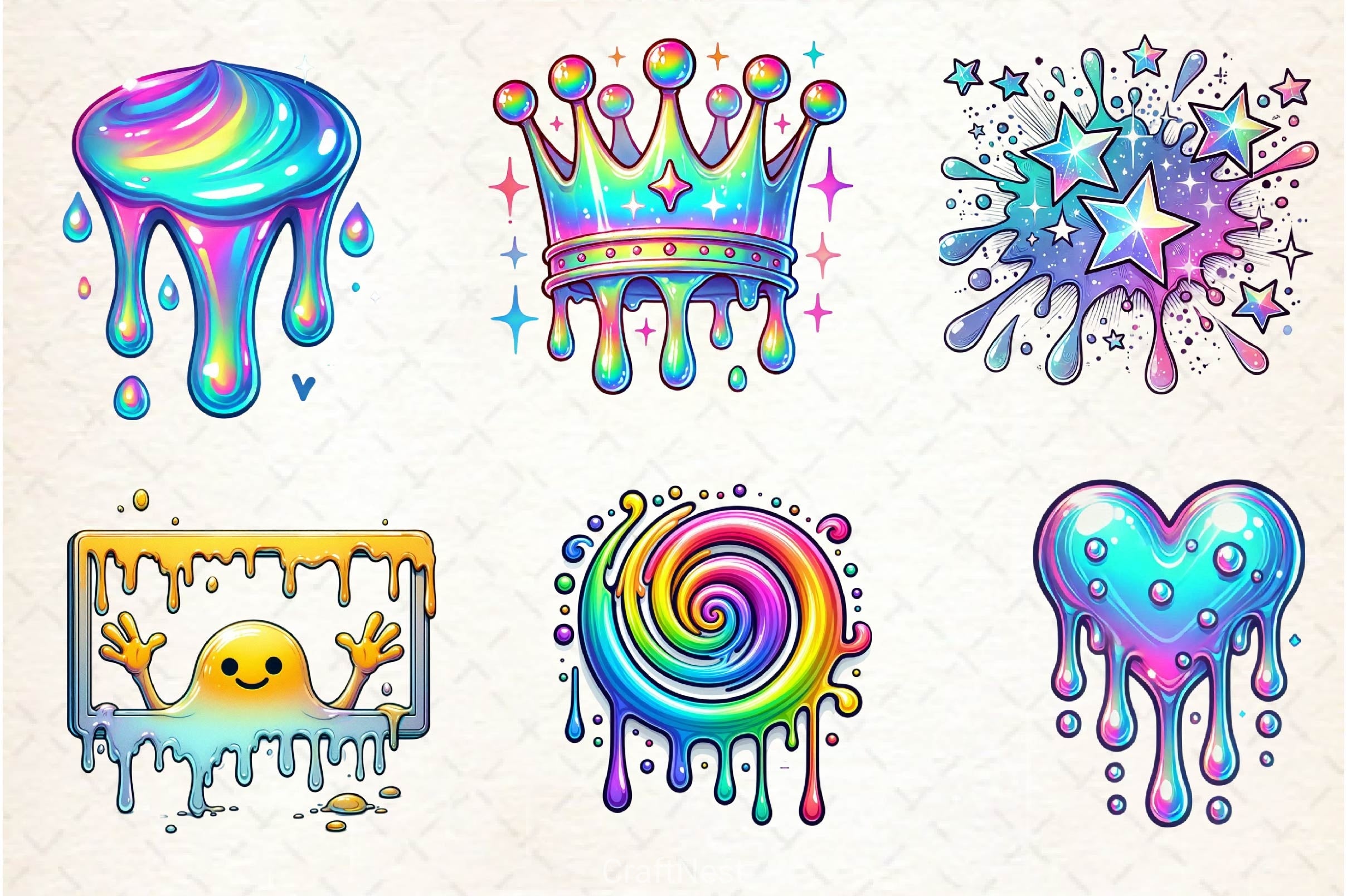 Holographic Drips And Splashes Clipart Bundle 2 - CraftNest - Digital Crafting and Art