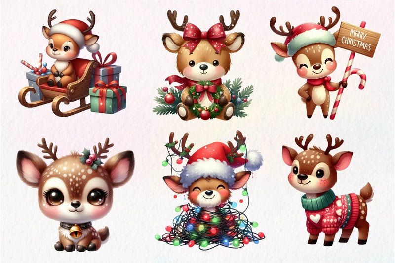 Cute Reindeer Christmas Clipart Bundle 3 - CraftNest - Digital Crafting and Art