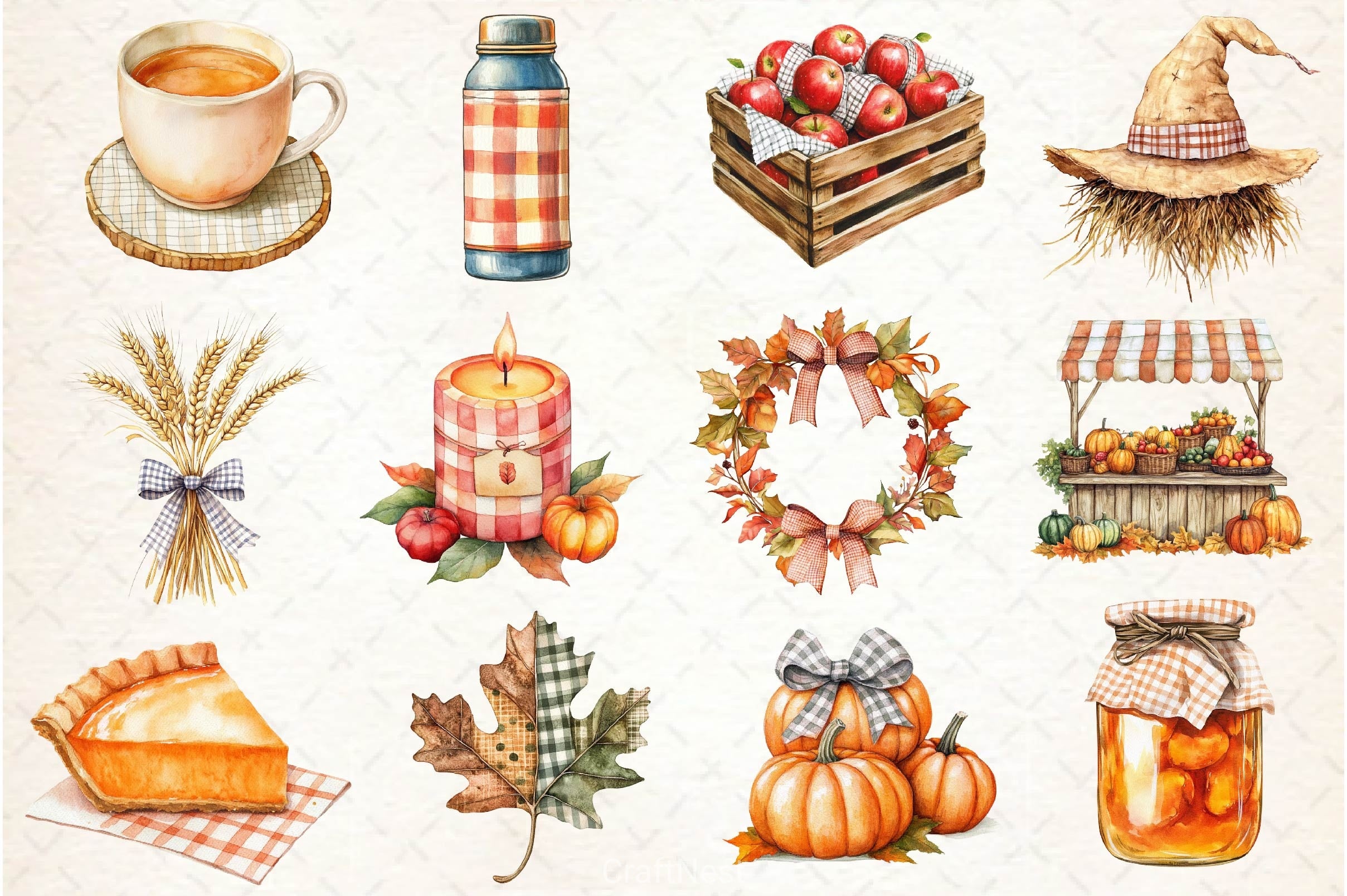 Gingham Autumn Clipart Bundle 2 - CraftNest - Digital Crafting and Art