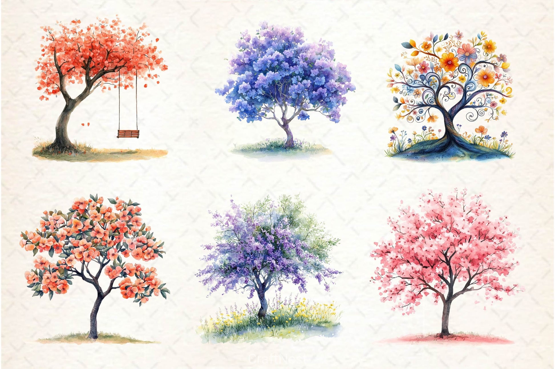 Pastel Spring Trees Clipart Bundle 4 - CraftNest - Digital Crafting and Art