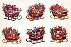 Burgundy Christmas Sleigh Clipart Bundle - CraftNest - Digital Crafting and Art