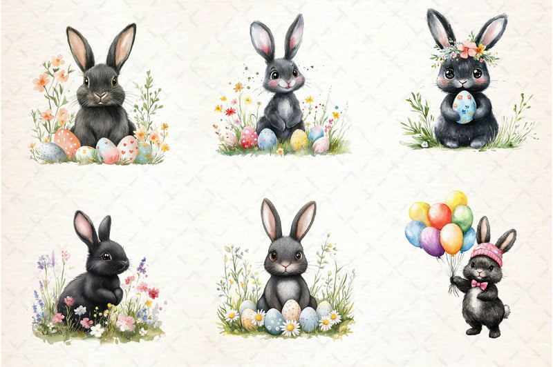Cute Black Easter Bunny Clipart Bundle 2 - CraftNest - Digital Crafting and Art