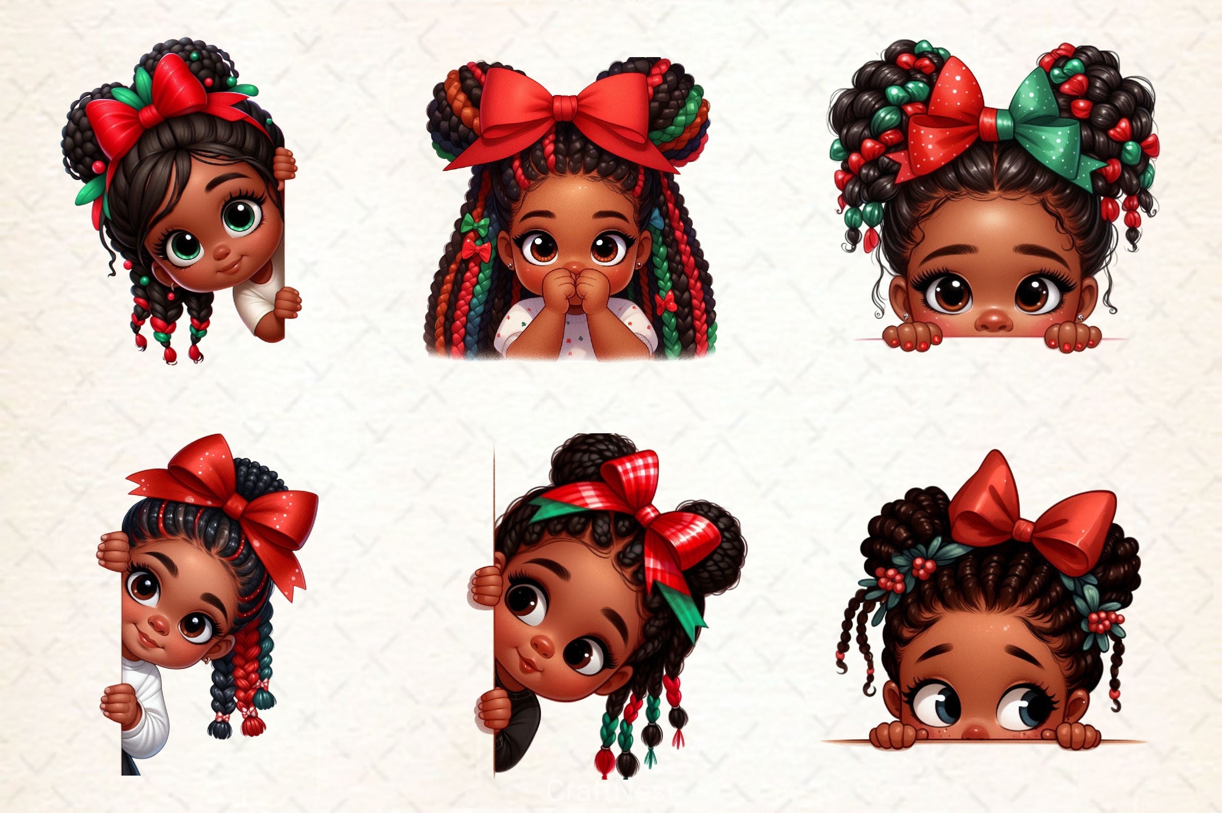 Peeking African American Little Girl Clipart Bundle 3 - CraftNest - Digital Crafting and Art