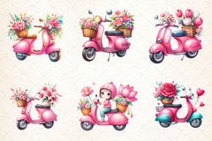 Pink Scooter Flowers Clipart Bundle - CraftNest - Digital Crafting and Art