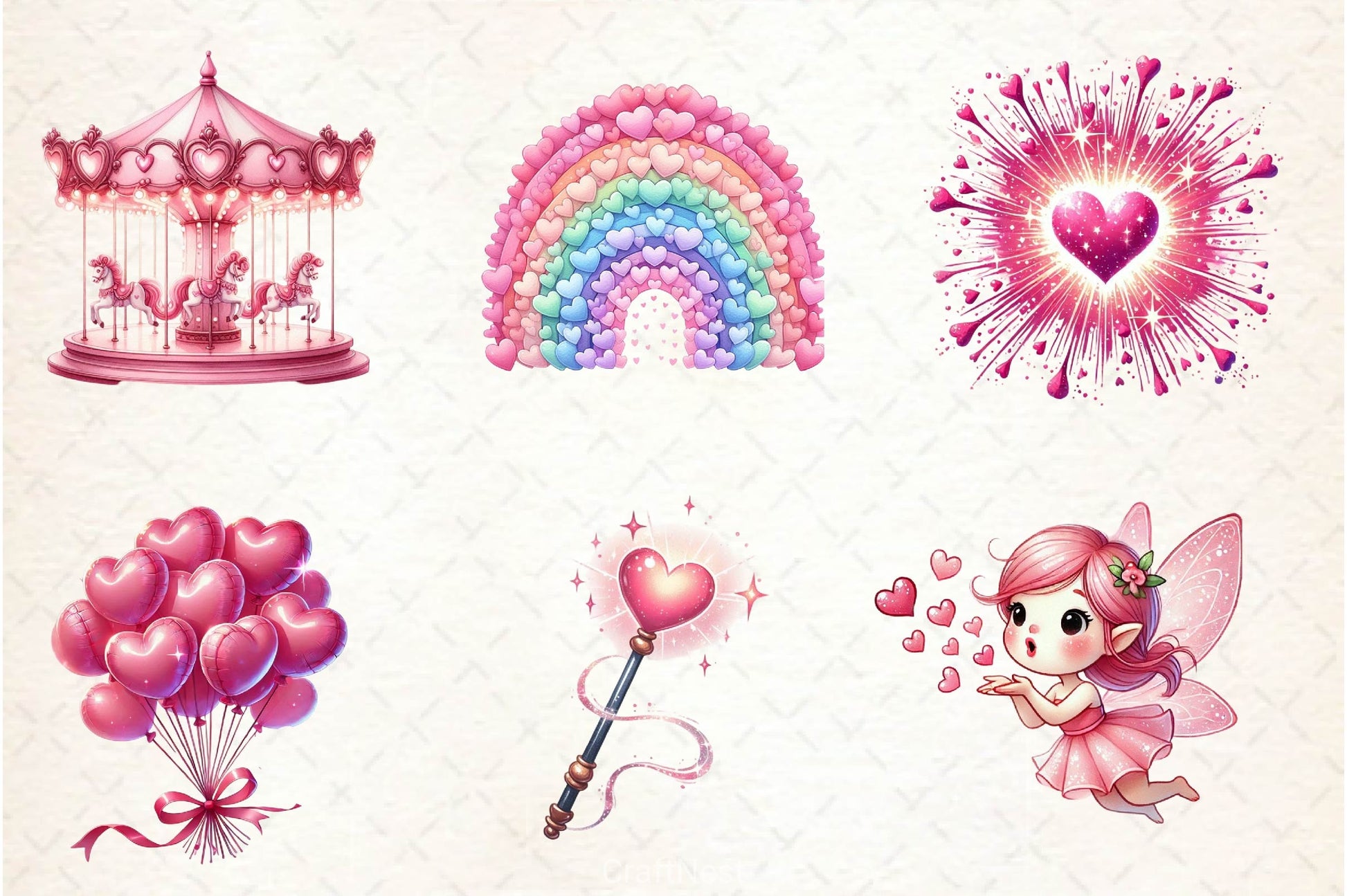 Whimsical Pink Valentines Day Clipart Bundle - CraftNest - Digital Crafting and Art