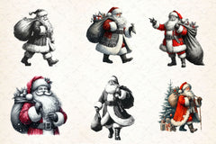 Black And White Santa Clipart Bundle 2 - CraftNest - Digital Crafting and Art