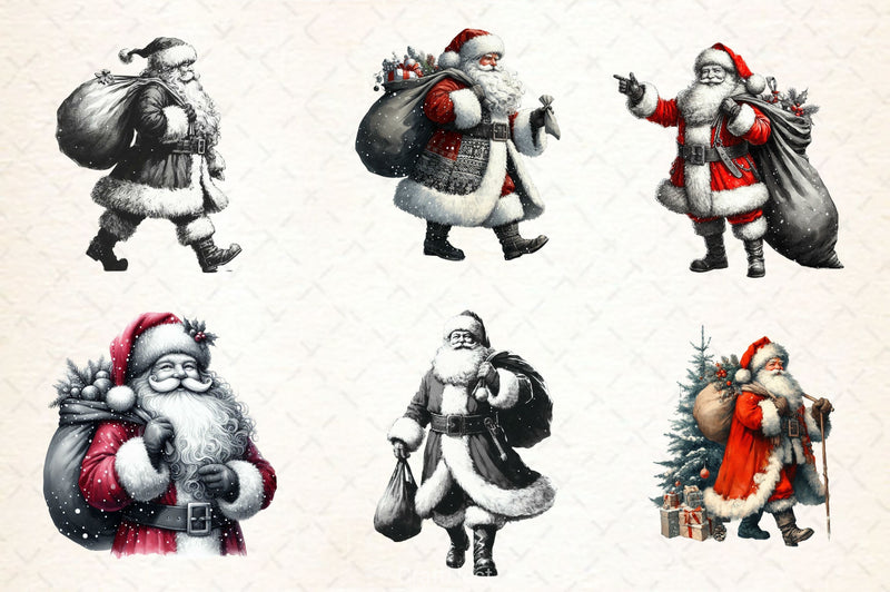 Black And White Santa Clipart Bundle 2 - CraftNest - Digital Crafting and Art