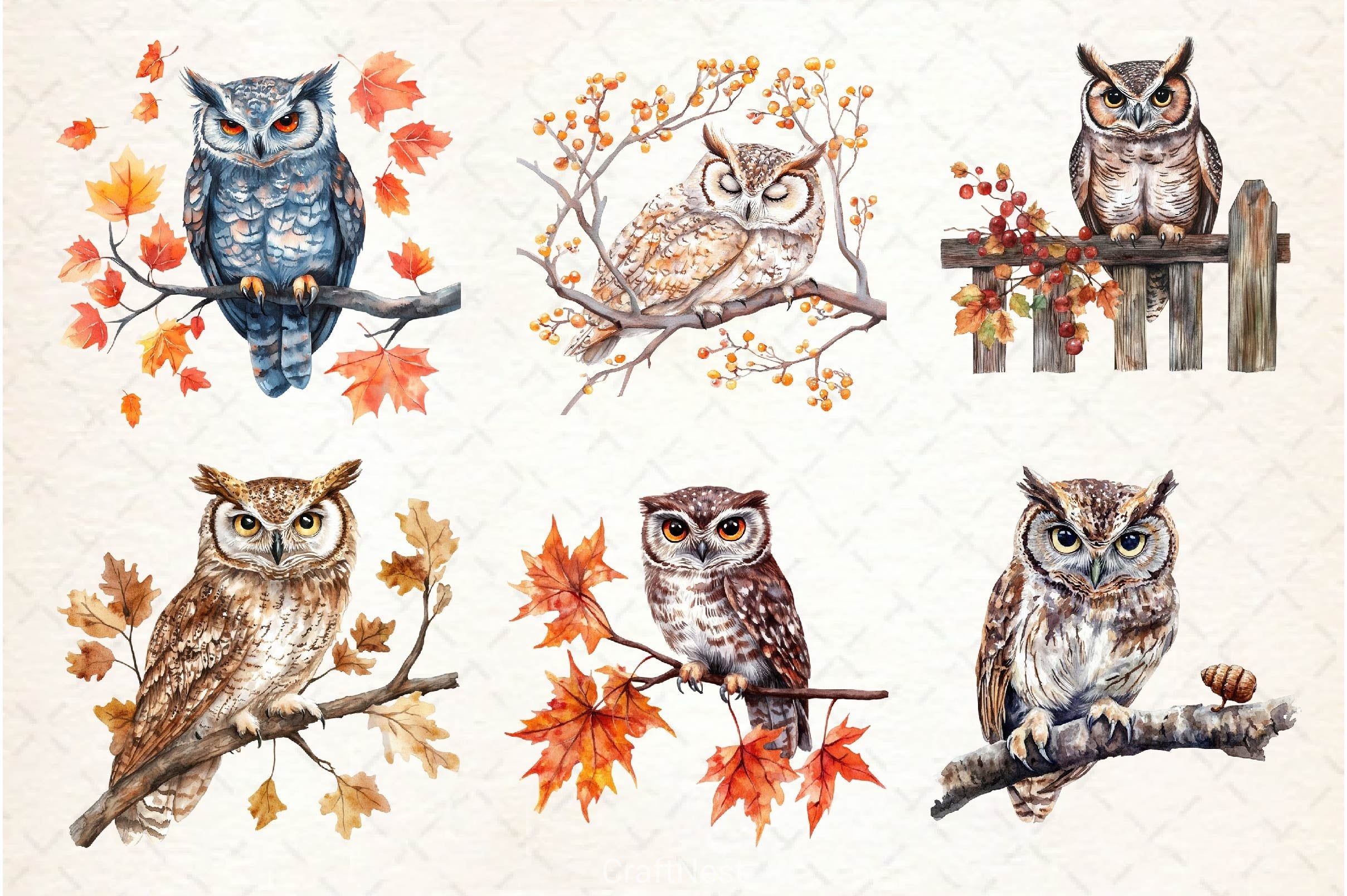 Autumn Owl Clipart Bundle 3 - CraftNest - Digital Crafting and Art